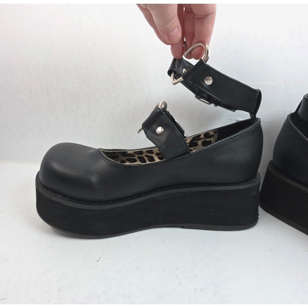 Demonia Sprite-02 Women's Size 8 Black Mary Janes Heart Buckles Platform Goth - Picture 3 of 11